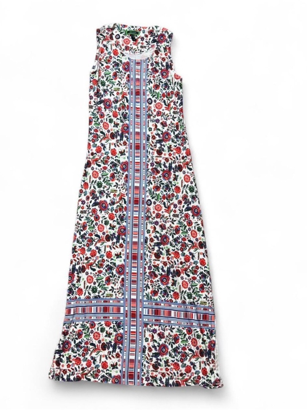 C. Wonder White Floral Maxi Dress with Red, Blue & Green Print